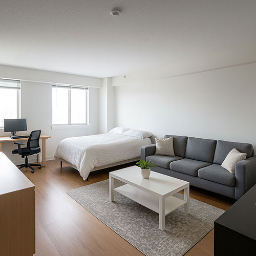 AI virtual decluttering showing clean, open real estate interior